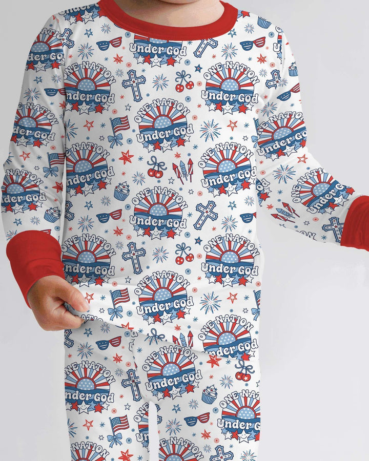 One Nation Under God Family Matching Bamboo Two Piece Long Sleeve Pajama Set