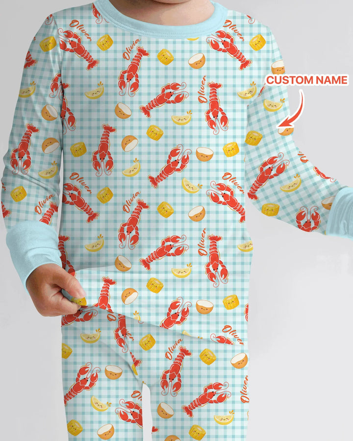 Custom Name Preppy Crawfish Season Bamboo Two Piece Long Sleeve Pajama Set