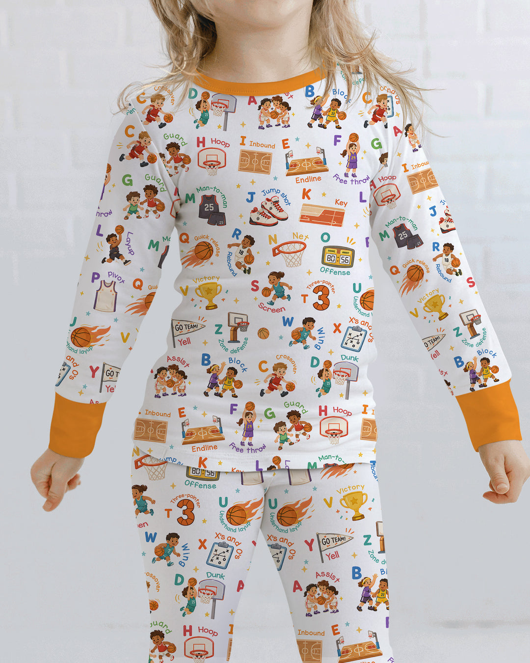 Basketball Alphabet Bamboo Two Piece Long Sleeve Pajama Set