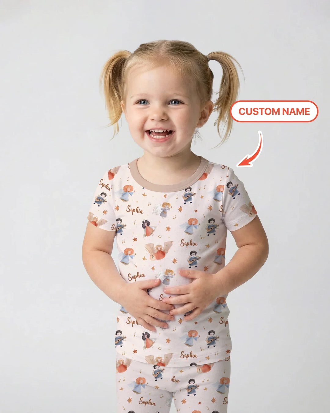 Guardian Angels Custom Name Bamboo Two Piece Short Sleeve Pajama Set