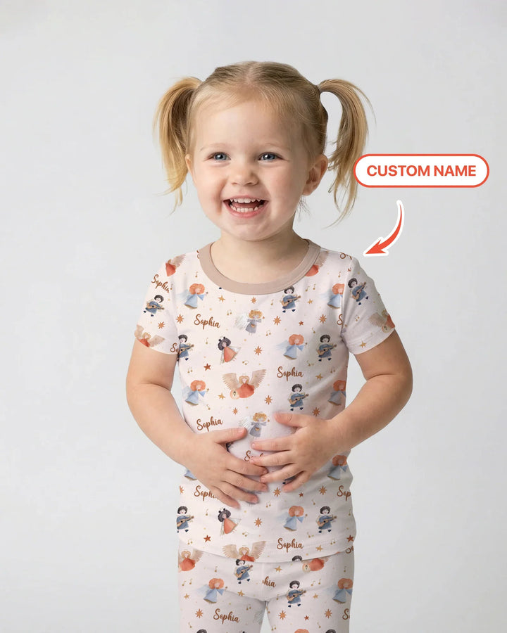 Guardian Angels Custom Name Bamboo Two Piece Short Sleeve Pajama Set