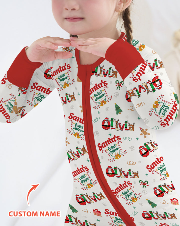 Pijama-mono convertible de bambú "El Pequeño Ayudante de Santa" personalizado