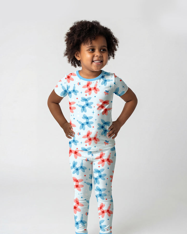 American Balloon Dog Party Bamboo Two Piece Short Sleeve Pajama Set