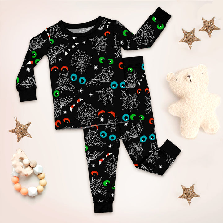 Glow In The Dark Creepy Spiderweb Two Piece Long Sleeve Pajama Set