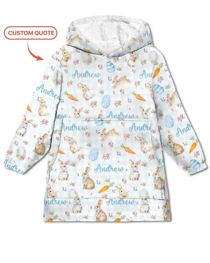 Custom Name Bunny Garden Blanket Hoodie