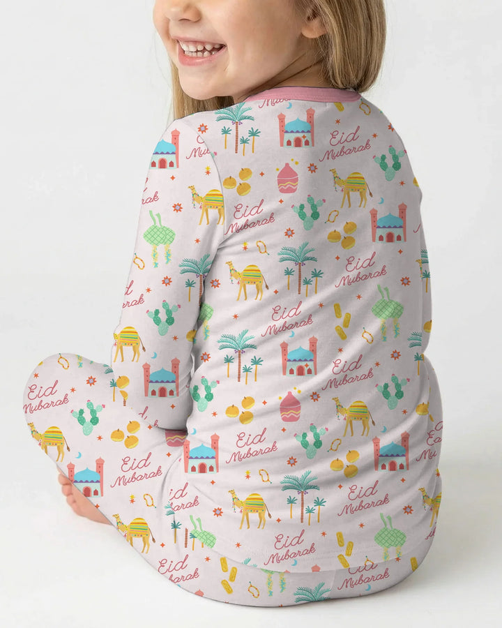 Eid Mubarak Matching Family Two Piece Long Sleeve Pajama Set