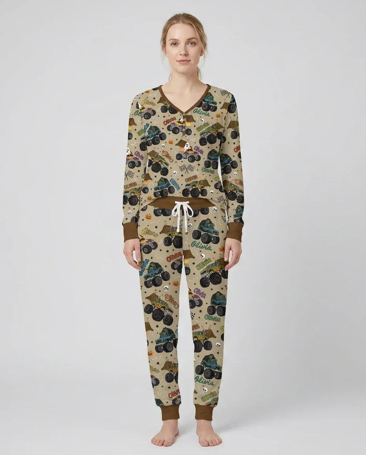 Custom Name Halloween Creepy Crusher Family Matching Bamboo Women Pajama Set