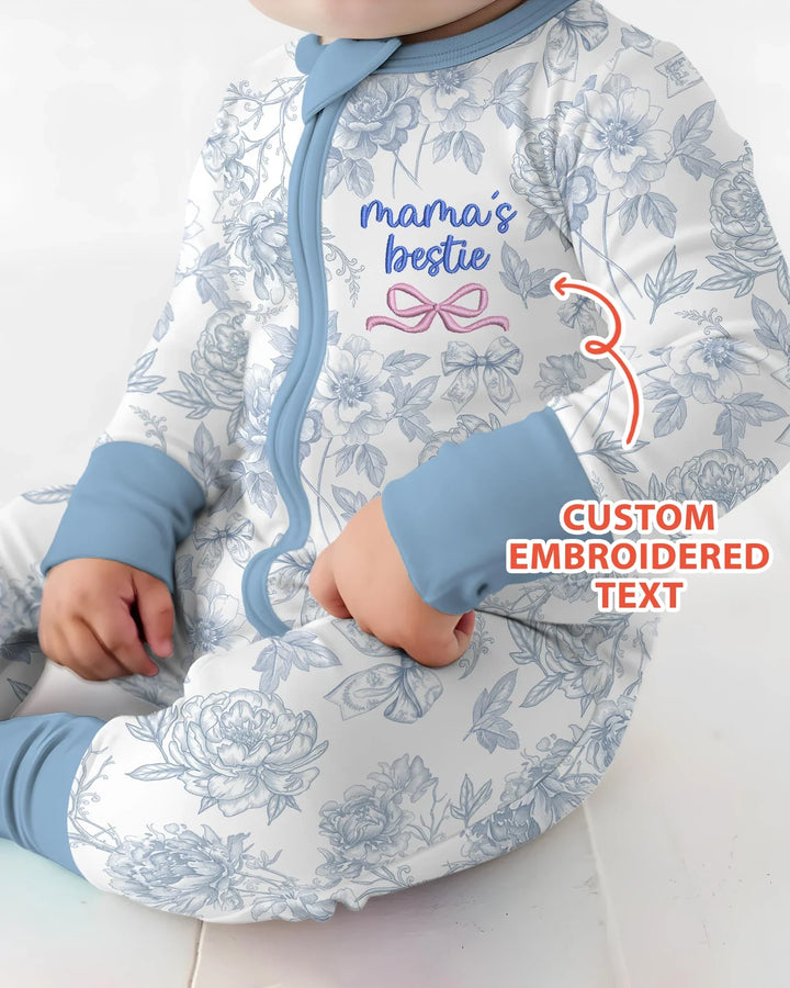 Custom Embroidered Mommy and Me Toile Matching Bamboo Convertible Zippy