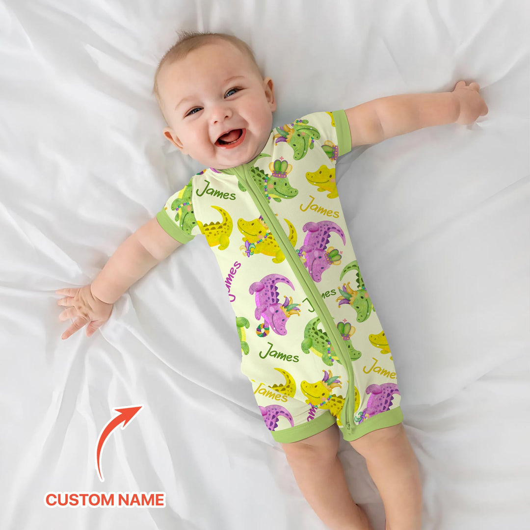 Custom Name Mardi Gras Alligator Shorty Zippy