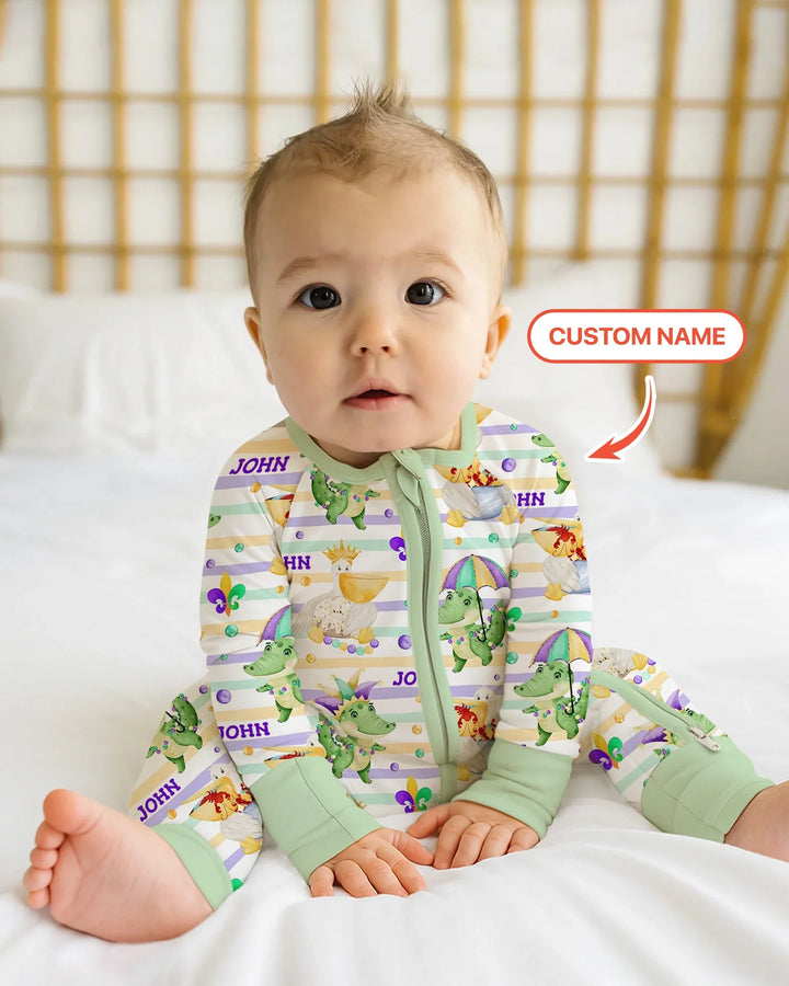 Pijama Convertible de Bambú a Juego para Familia "Aventura de Mardi Gras Feliz"