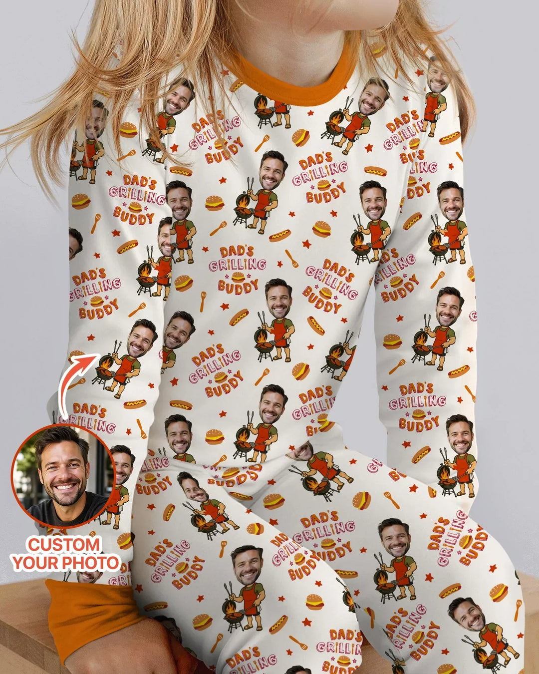 Custom Photo Dad's Grilling Buddy Family Matching Bamboo Two Piece Long Sleeve Pajama Set