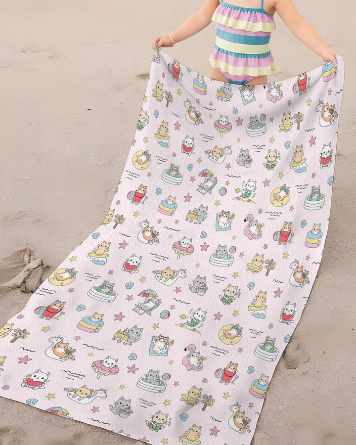 Kawaii Cats Summer Vacation Bamboo Beach Towel