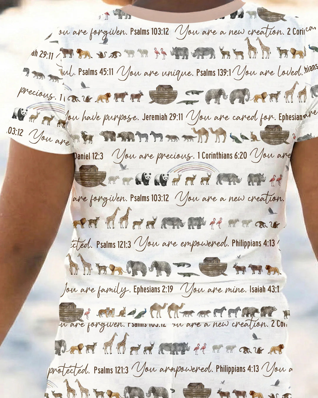 Conjunto de pijama de dos piezas de manga corta de bambú del Arca de Noé bíblica