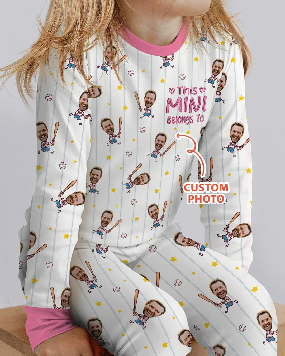 Embroidered Custom Dad And Mini Face  Bamboo Two Piece Long Sleeve Pajama Set