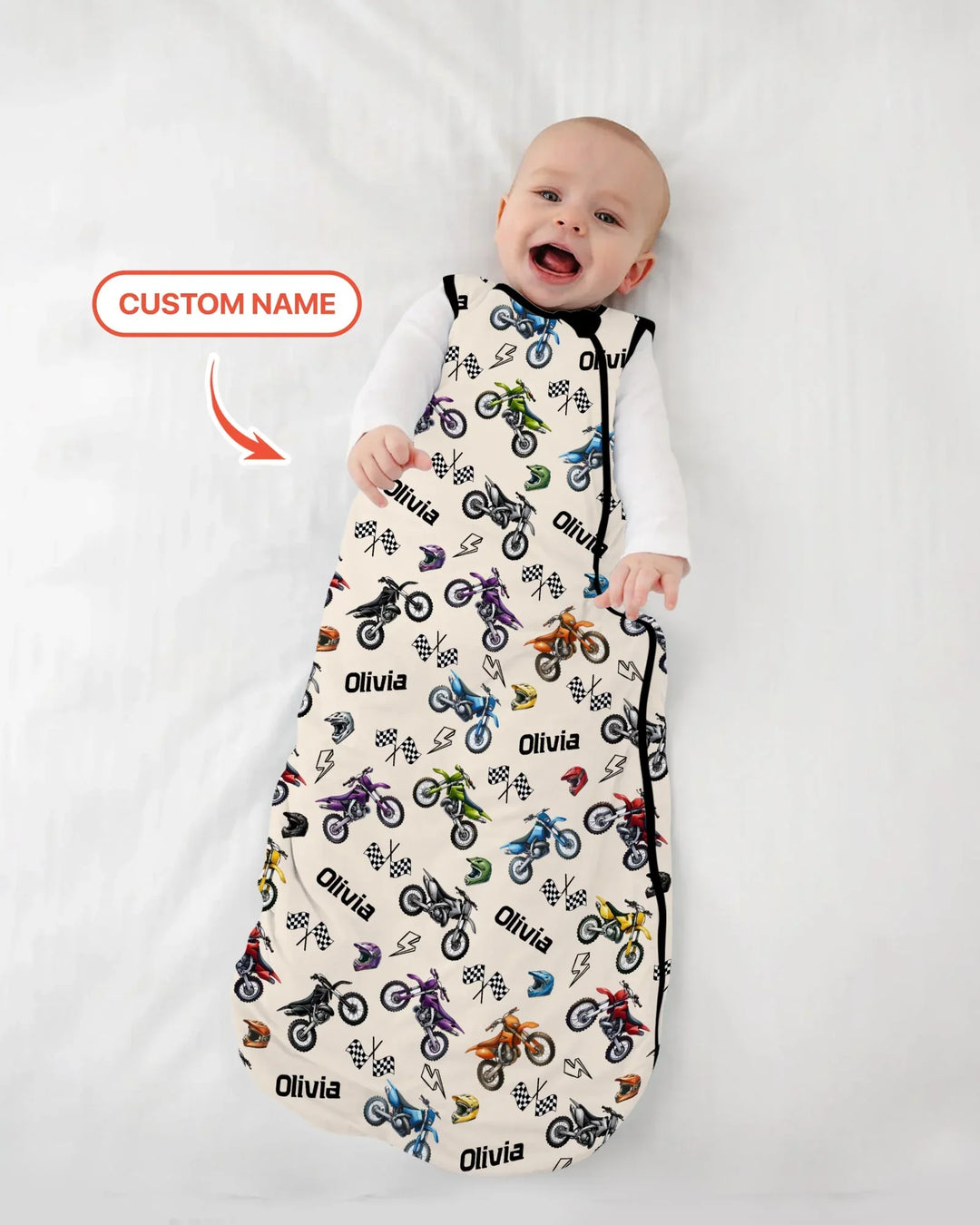Custom Name Little Dirt Bike Rider Bamboo Sleep Bag
