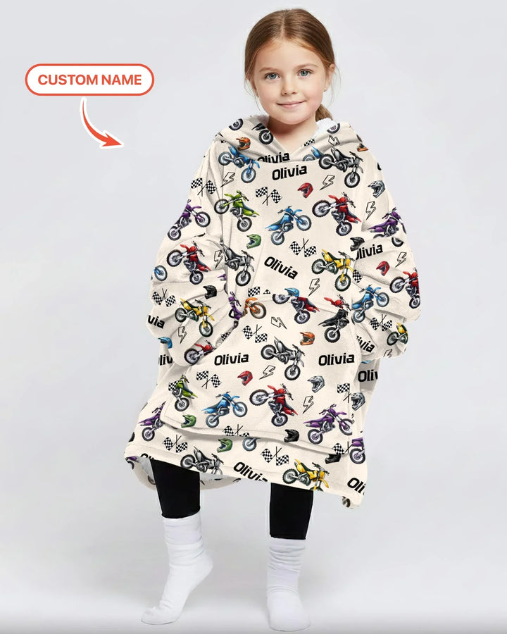 Custom Name Little Dirt Bike Rider Bamboo Blanket Hoodie