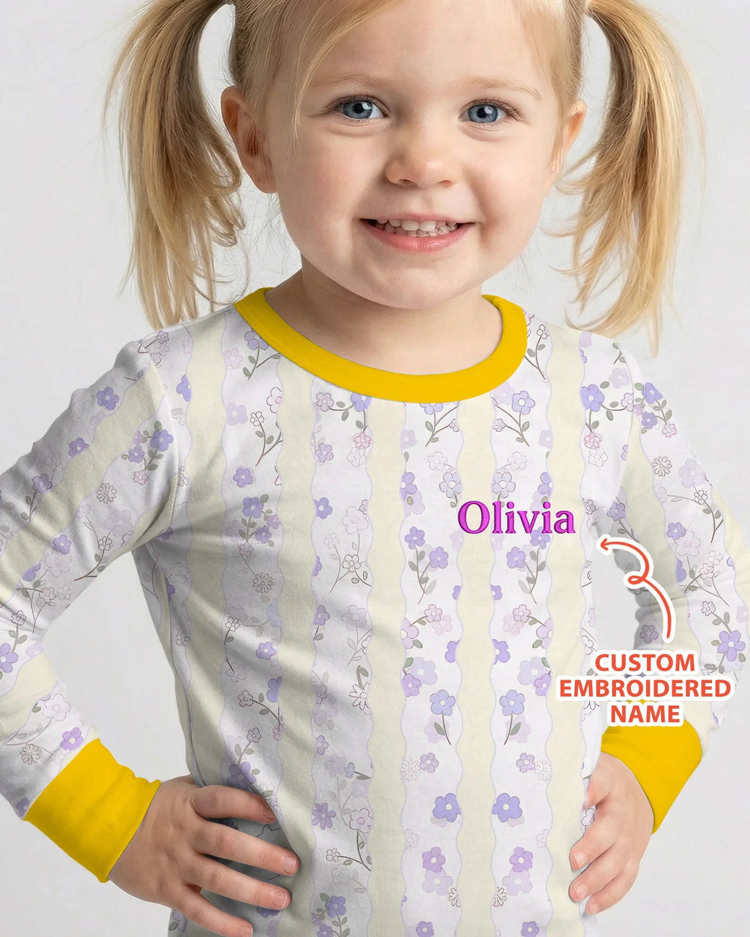 Custom Embroidered First Mother's Day Mommy And Me Bamboo Two Piece Long Sleeve Pajama Set