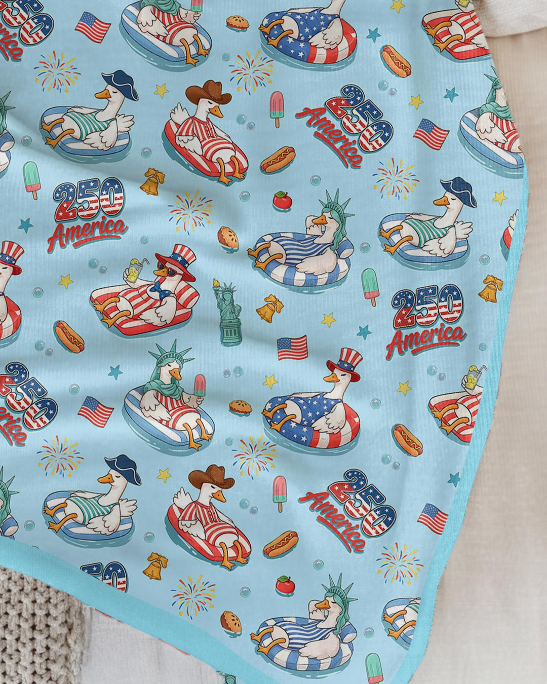 250 America Patriotic Goose Family Matching Bamboo Blanket