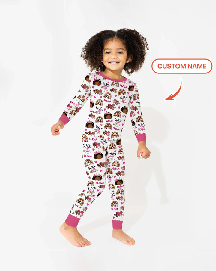 Custom Name Black Girl Magic Bamboo Two Piece Long Sleeve Pajama Set