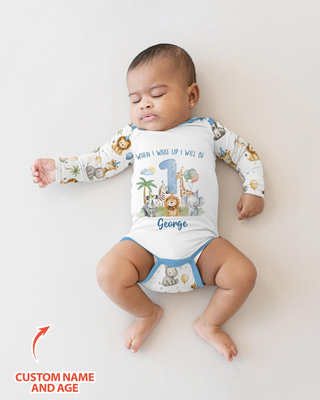 Custom Name Safari Animals When I Wake Up I Will Be Birthday Bamboo Bodysuit