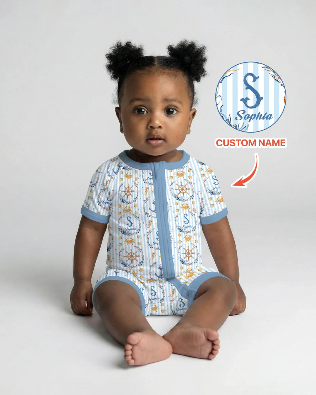 Bon Voyage - Pijama corto de bambú con cremallera y nombre personalizado