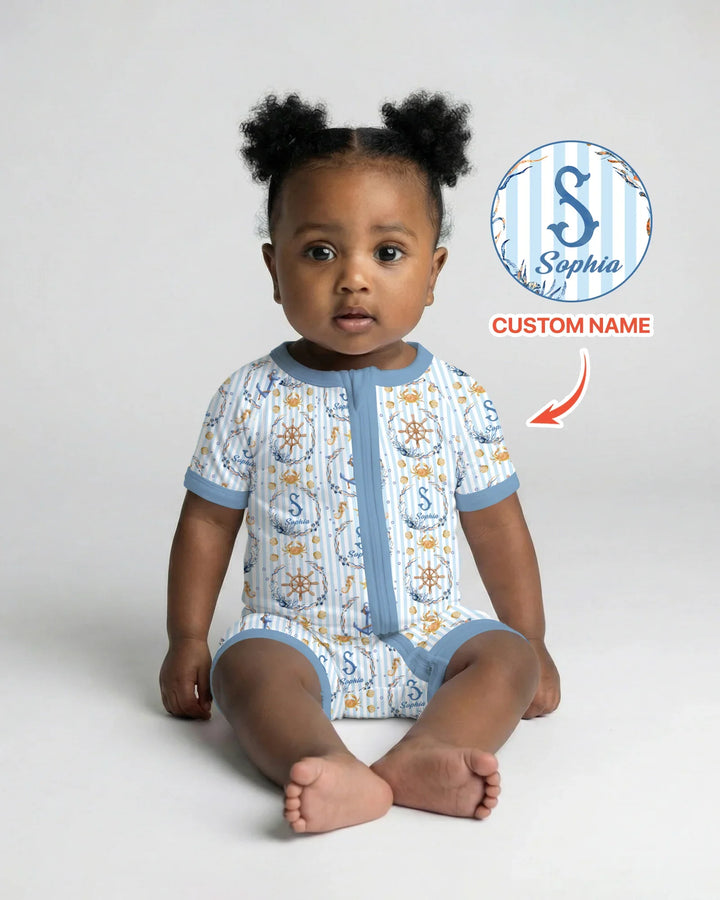Bon Voyage - Pijama corto de bambú con cremallera y nombre personalizado