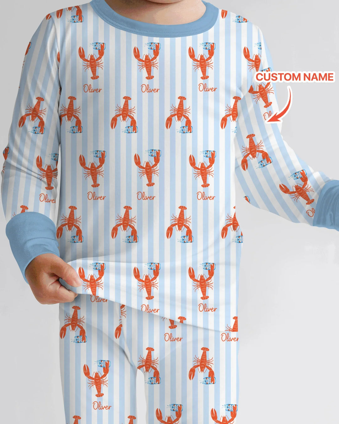 Conjunto de pijama de dos piezas de bambú de manga larga con nombre personalizado, diseño de cerveza y cangrejo de río