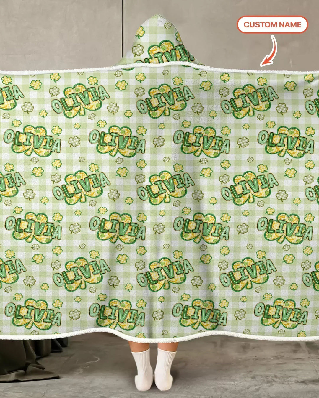Lucky Shamrock Custom Name Wearable Hooded Blanket