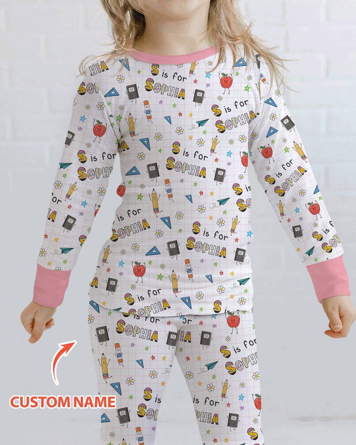 Personalized Back To School Bamboo Two Piece Long Sleeve Pajama Set