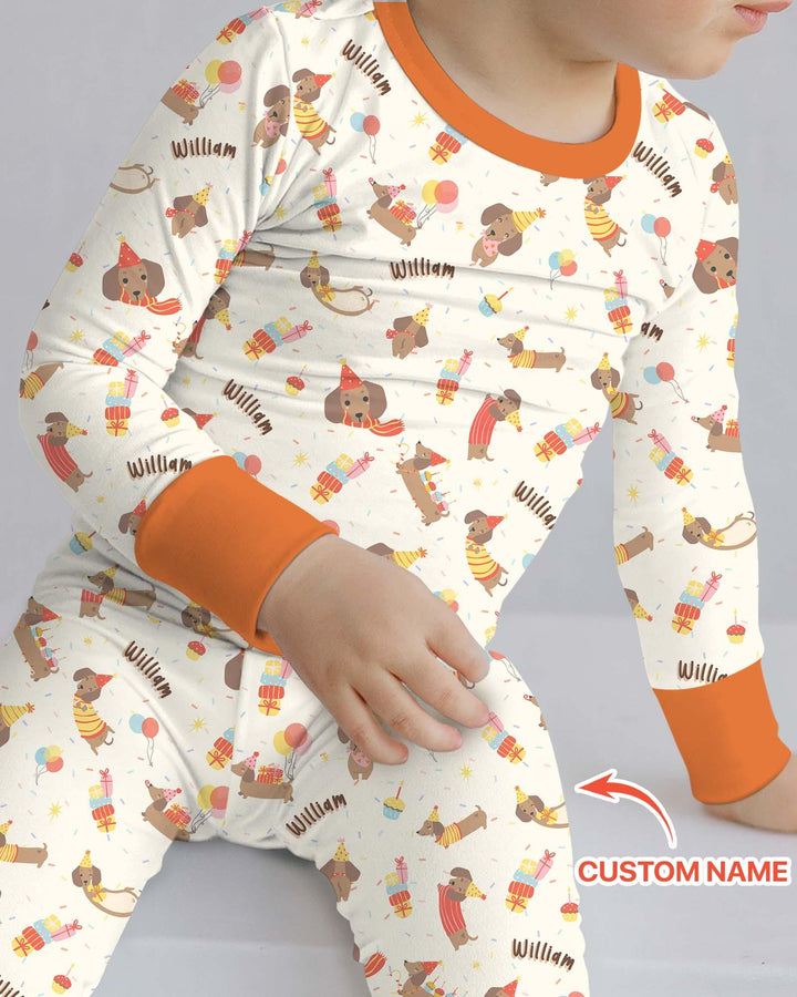 Dachshund Birthday Bamboo Two Piece Long Sleeve Pajama Set