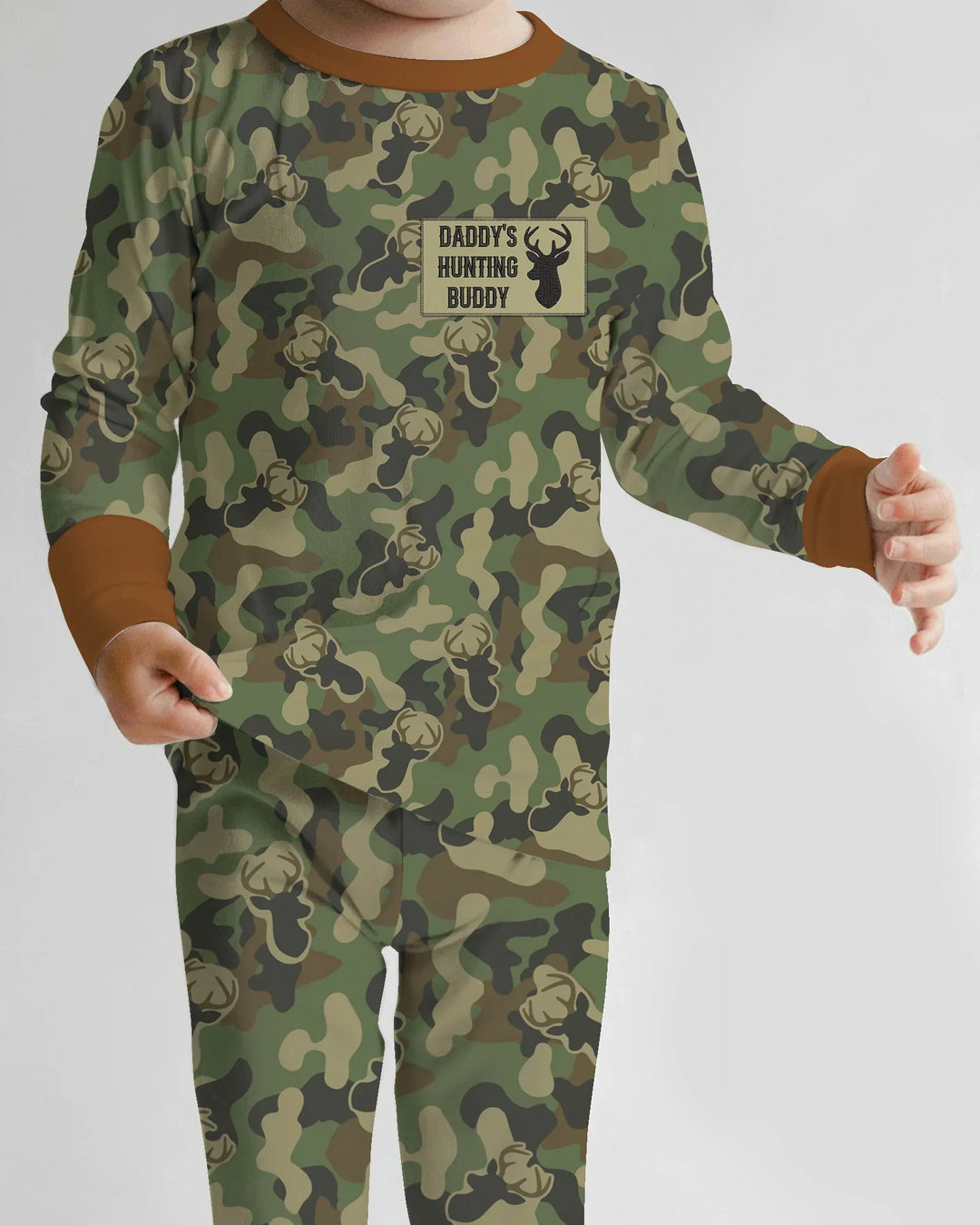 Embroidered Matching With Hunting Dad Bamboo Two Piece Long Sleeve Pajama Set