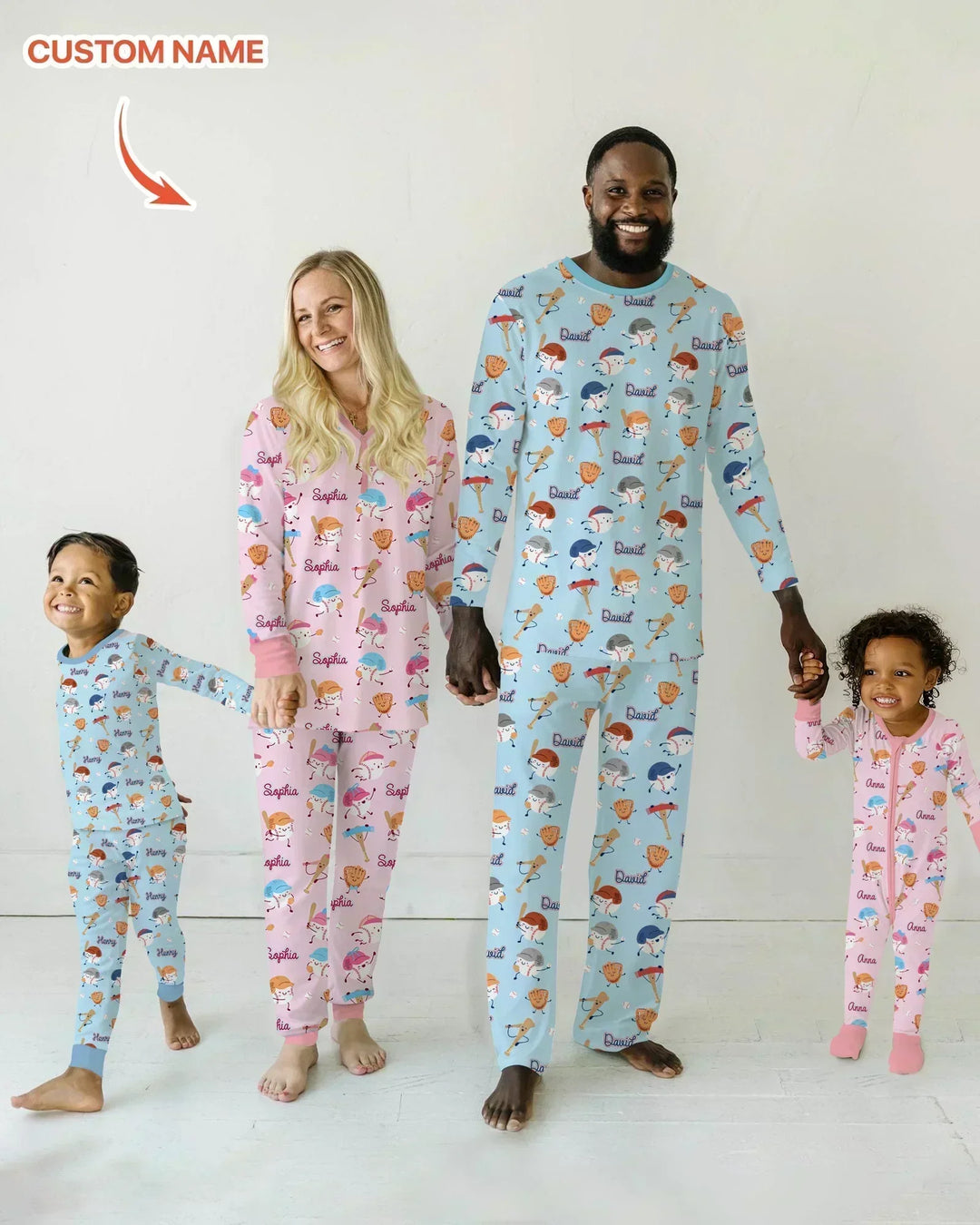 Custom Name Ballparl Family Matching Bamboo Men's Pajama Set