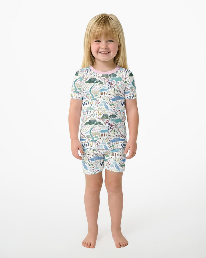 Whimsical Psalms 23 Map Bamboo Two Piece Short Sleeve Shorts Pajama Set