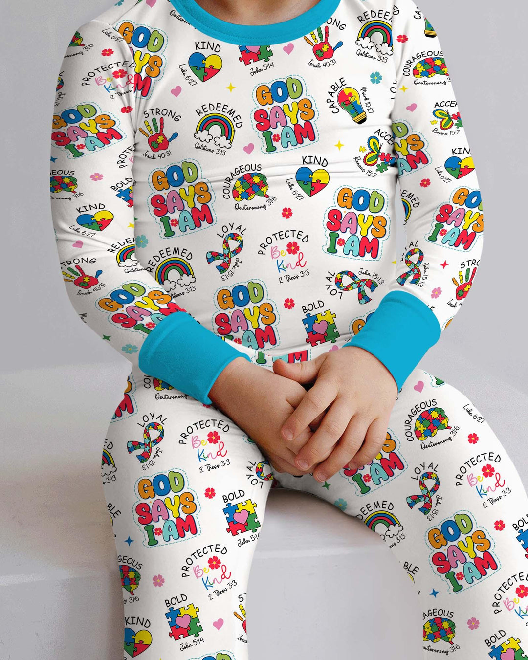 God Says I Am Autism Awareness Bamboo Two Piece Long Sleeve Pajama Set