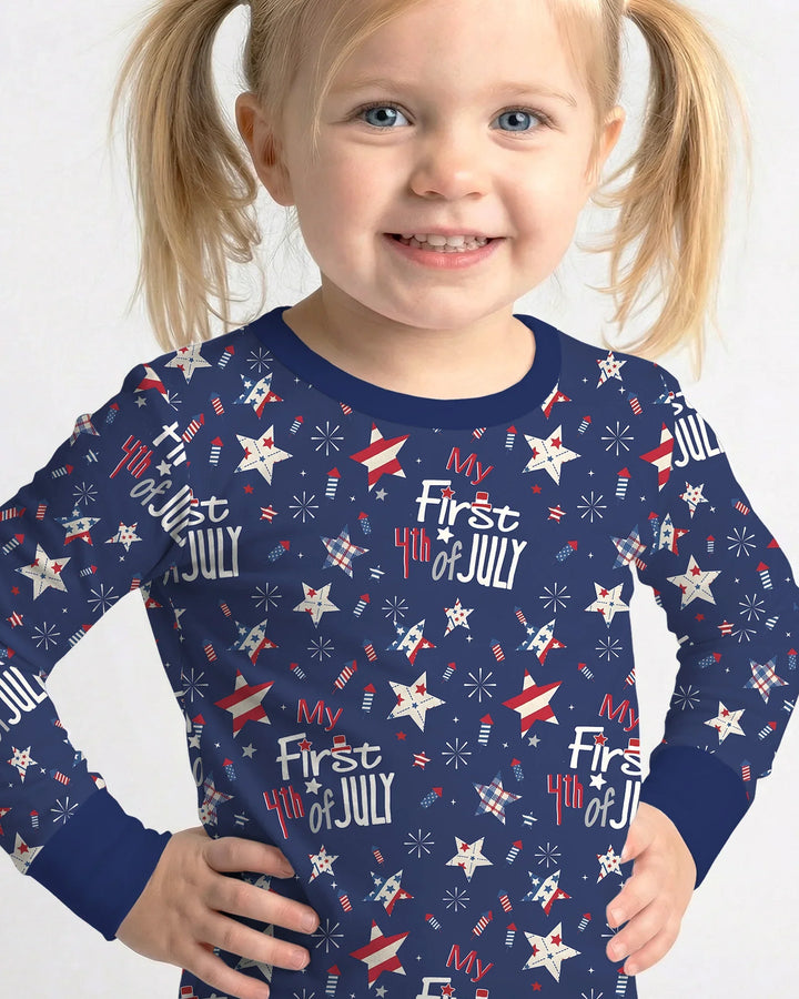My First 4th of July Star Striped  Bamboo Two Piece Long Sleeve Pajama Set