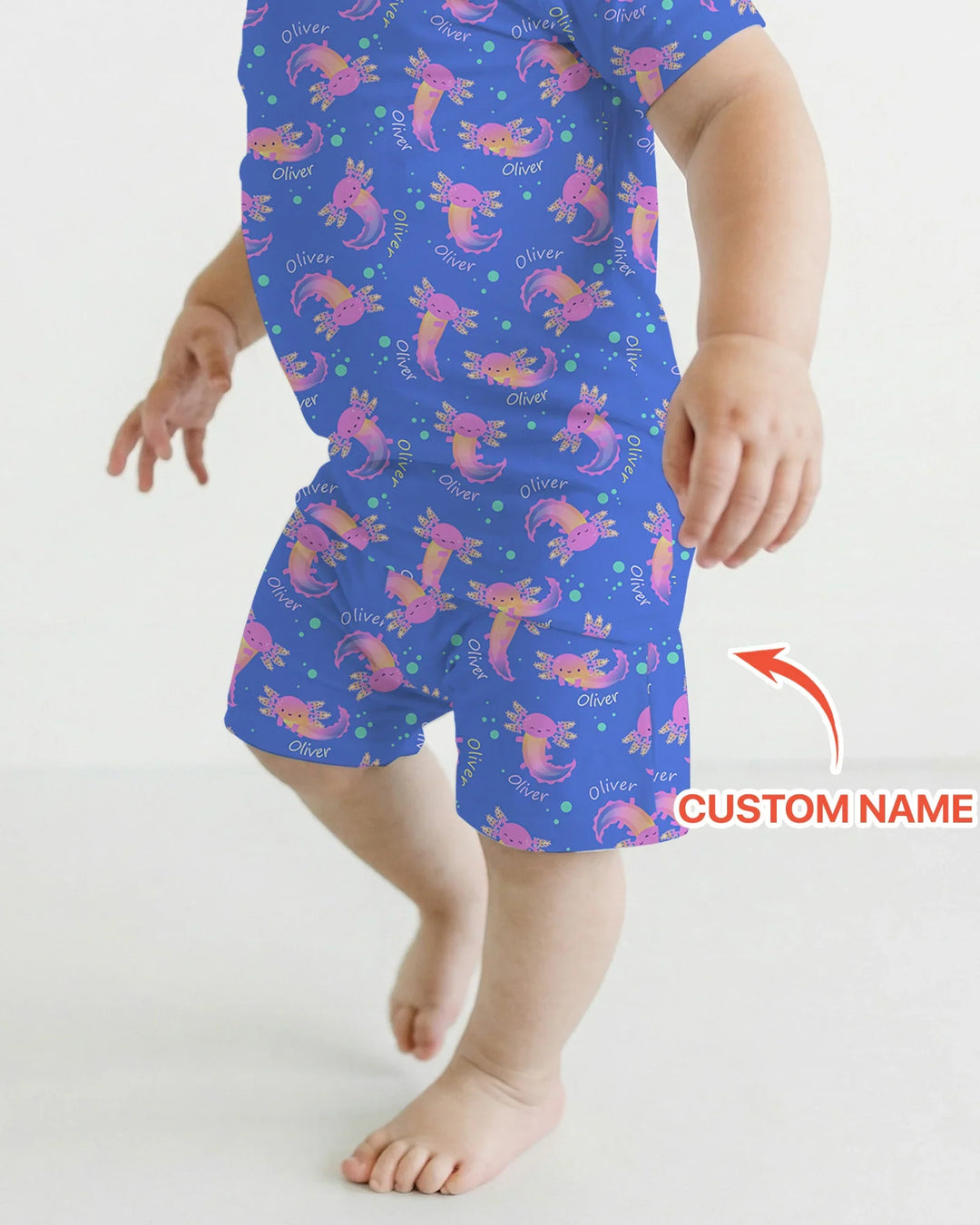 Conjunto de pijama de dos piezas de bambú con nombre personalizado de Axolote que brilla en la oscuridad, de manga corta y pantalón corto