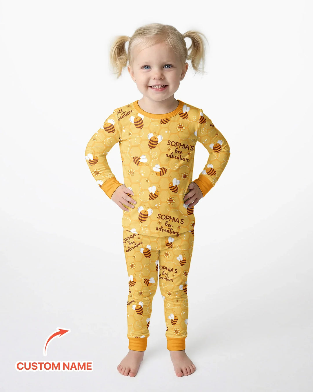 Custom Name Bee Back To School Bamboo Two Piece Long Sleeve Pajama Set