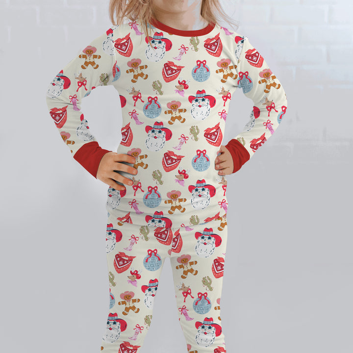 Lovely Western Christmas Girl Two Piece Long Sleeve Pajama Set