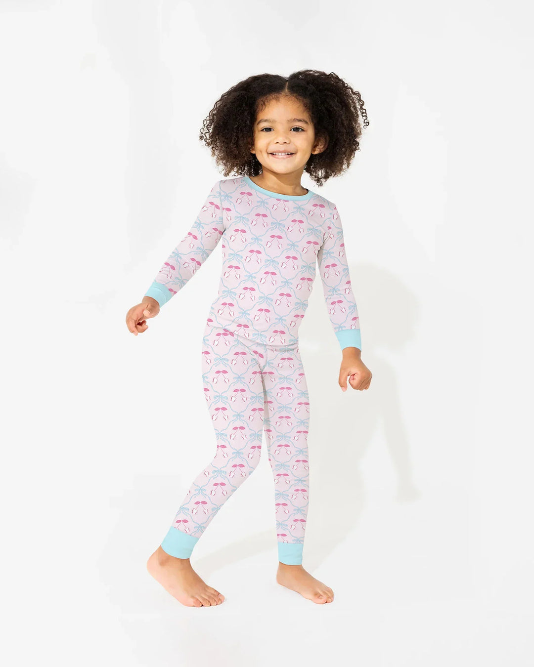 Cherry Baseball Softball Mom and Girl Matching Bamboo Two Piece Long Sleeve Pajama Set