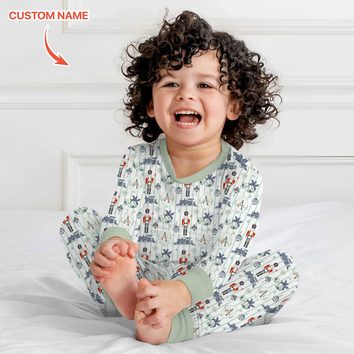 Custom Nutcracker Medium Blue Two Piece Long Sleeve Pajama Set , Custom Nutcracker Medium Blue Two Piece Long Sleeve Pajama Set - 12-18M