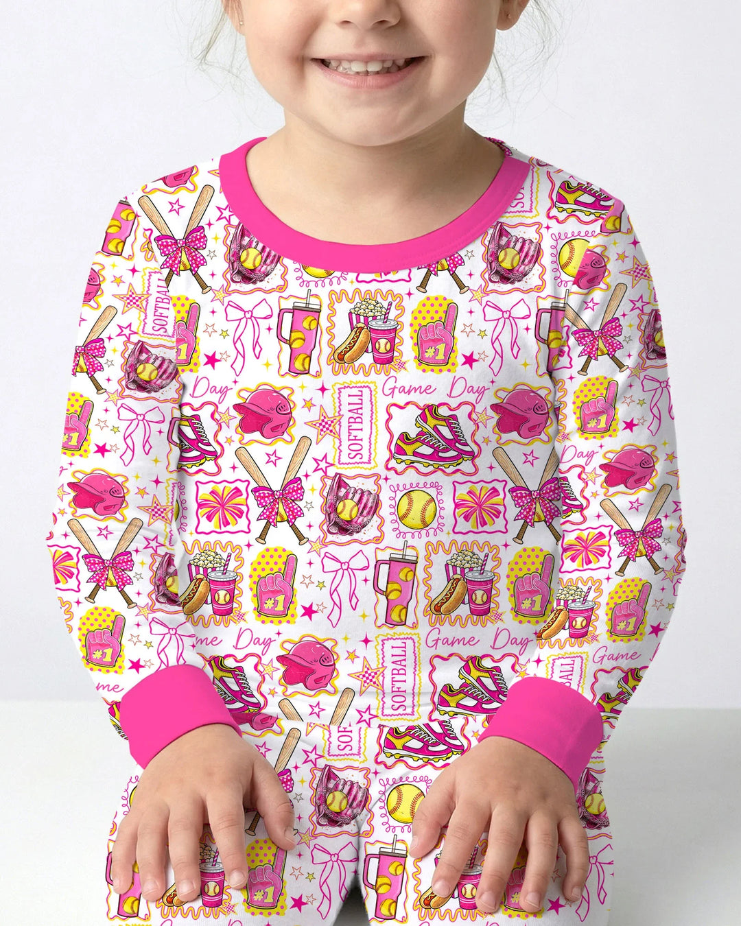 Pink Softball Game Day Bamboo Two Piece Long Sleeve Pajama Set