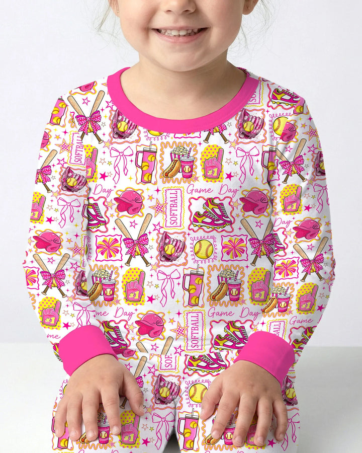 Pink Softball Game Day Bamboo Two Piece Long Sleeve Pajama Set