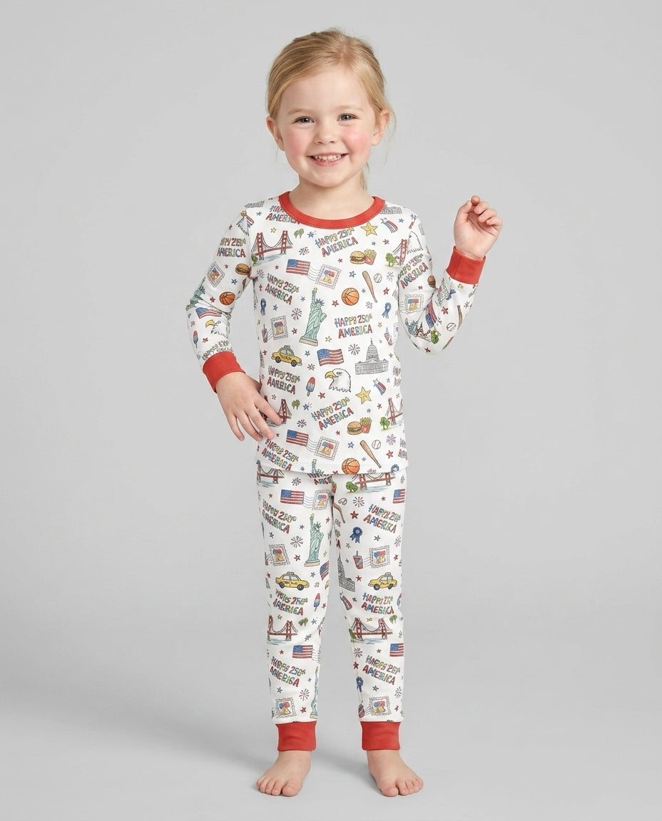 Zweiteiliges Langarm-Pyjama-Set mit Sommerfrüchten