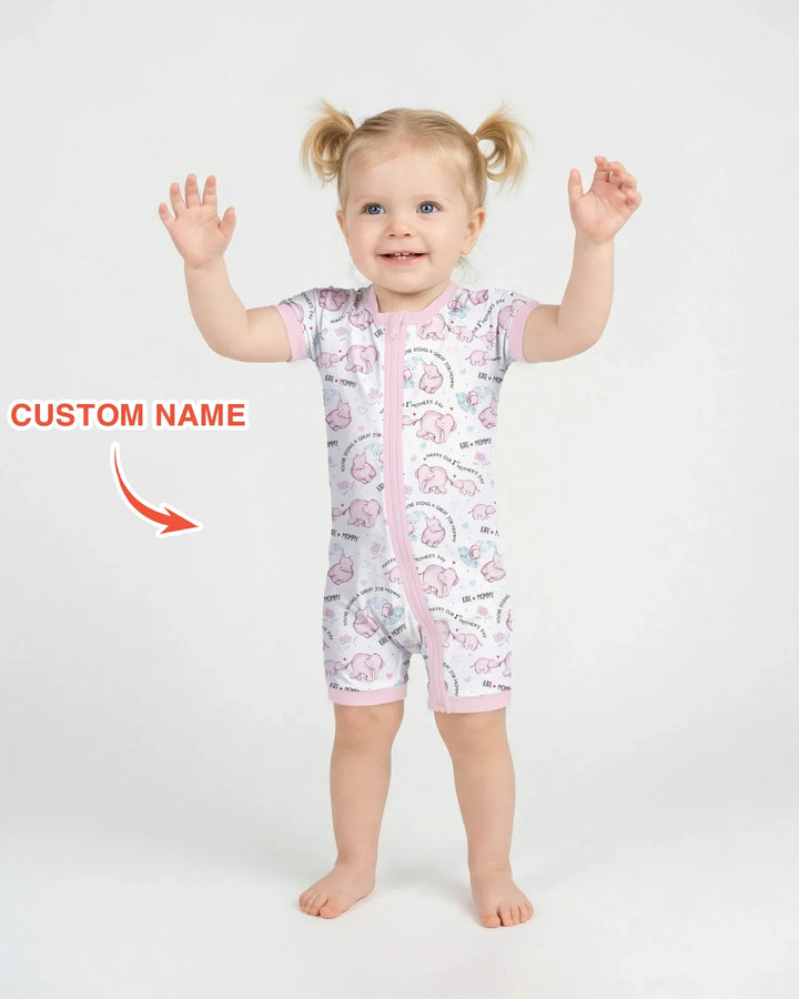 Custom Name Mother & Baby Elephant Shorty Zippy