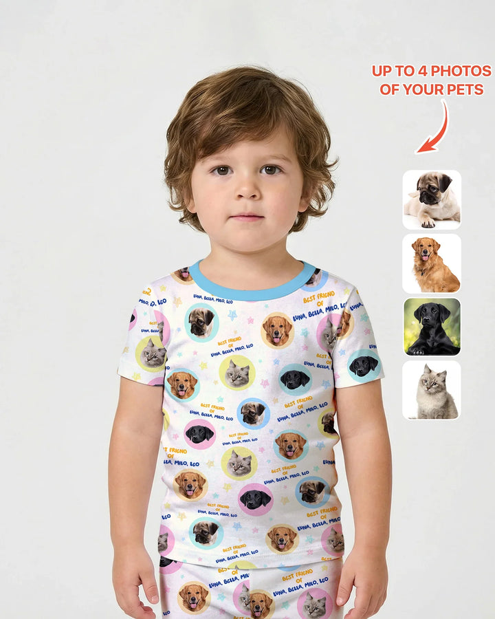 Best Friend Custom Name And Pet Photos Bamboo Two Piece Short Sleeve Shorts Pajama Set