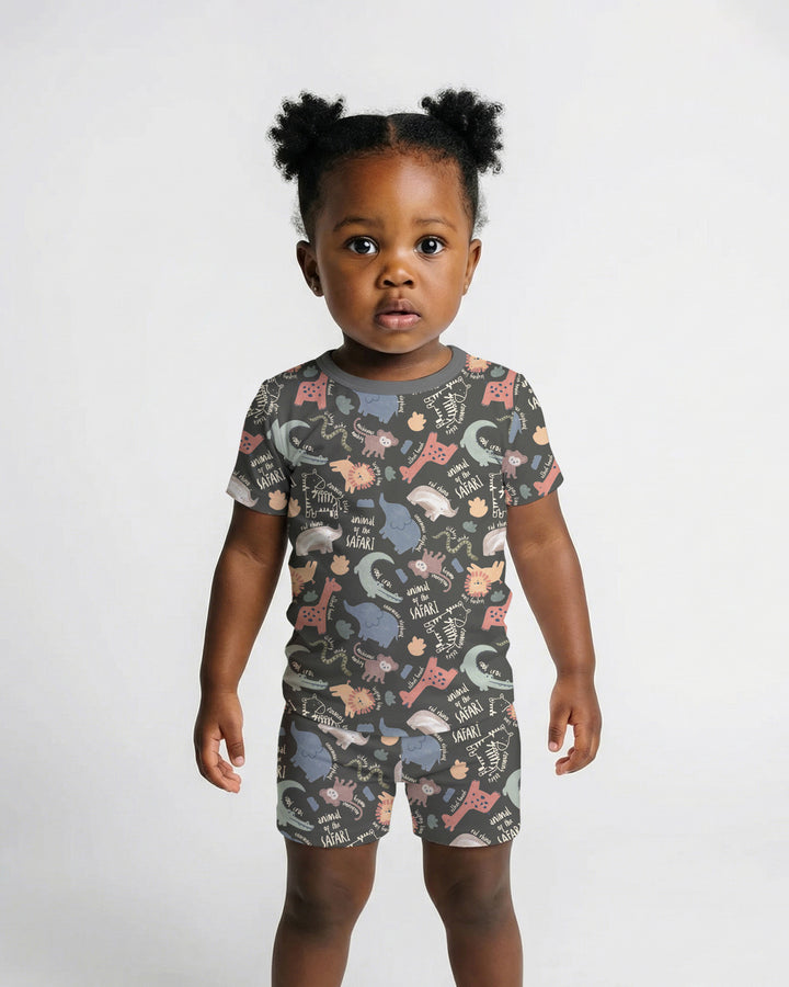 Funny African Animals Two Piece Short Sleeve Shorts Pajama Set