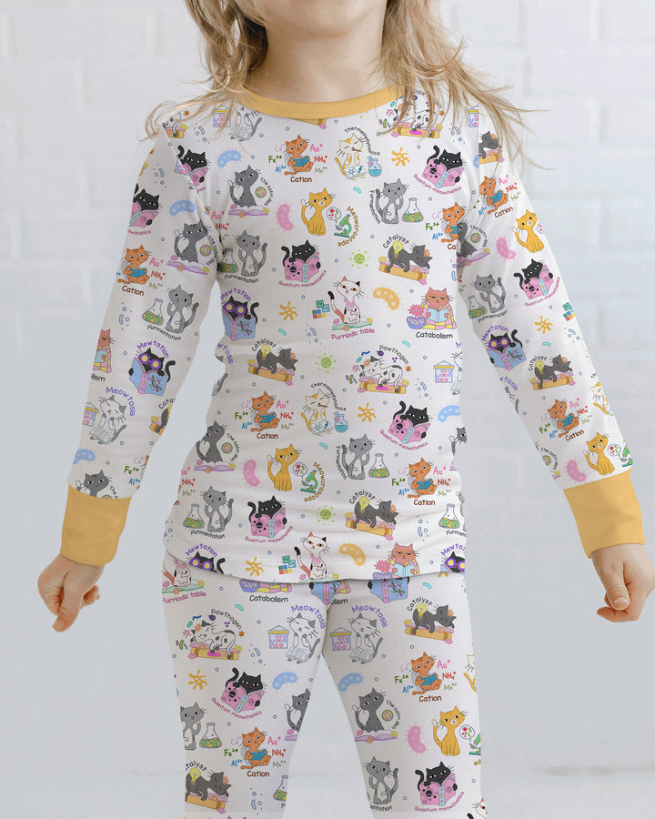Funny Cat Love Scientist Bamboo Two Piece Long Sleeve Pajama Set