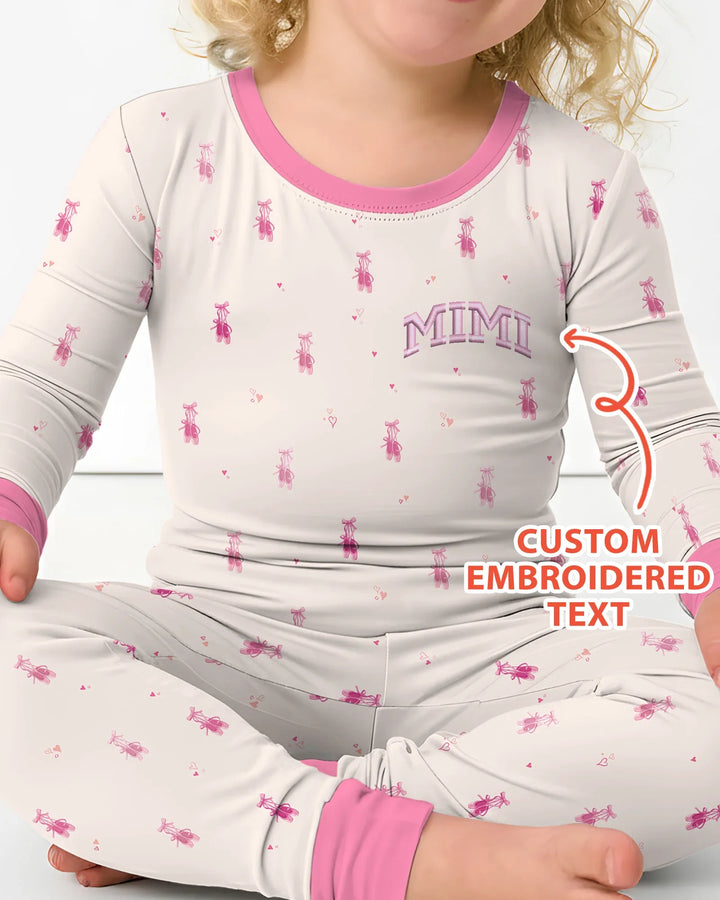 Custom Embroidered Mommy and Me Matching Bamboo Two Piece Long Sleeve Pajama Set