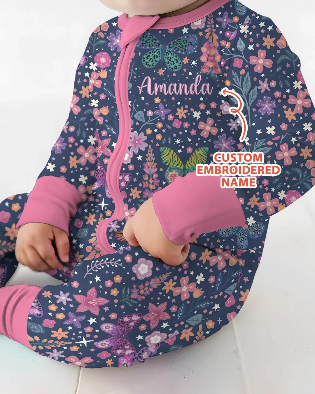Custom Name Embroidered Colorful Butterfly Bamboo Convertible Zippy