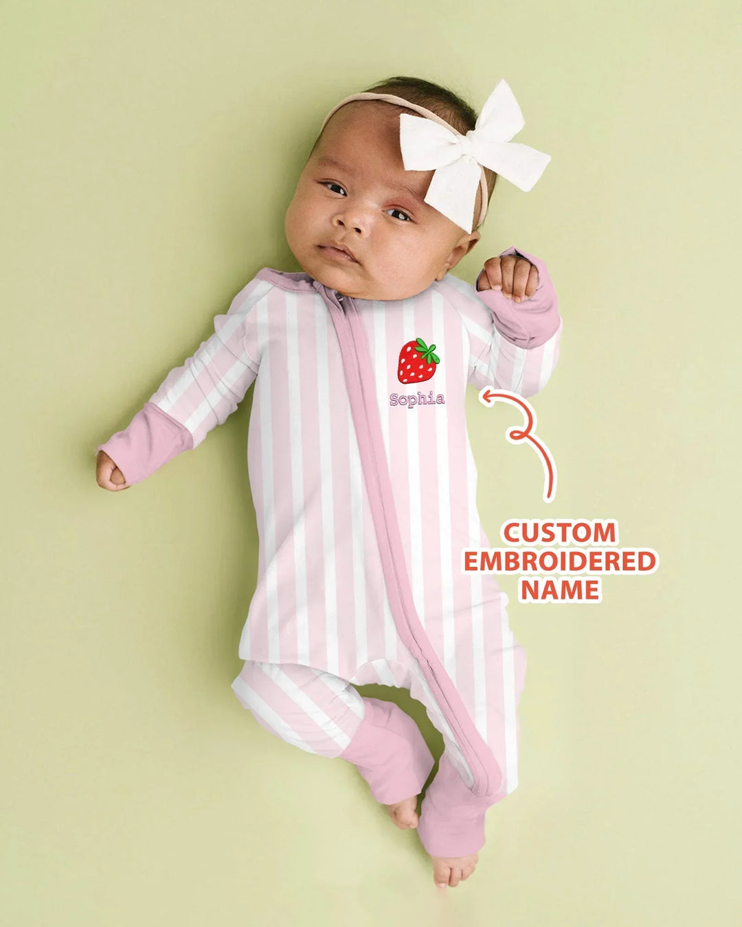 Personalized Embroidered Pink Stripes Baby Bamboo Convertible Zippy
